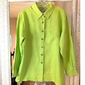 100% linen,bright chartreuse/lime, Button Down, Coastal, Resort Wear, Minimalist
